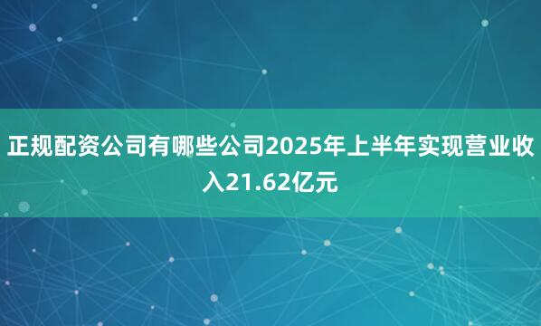 正规配资公司有哪些公司2025年上半年实现营业收入21.62亿元